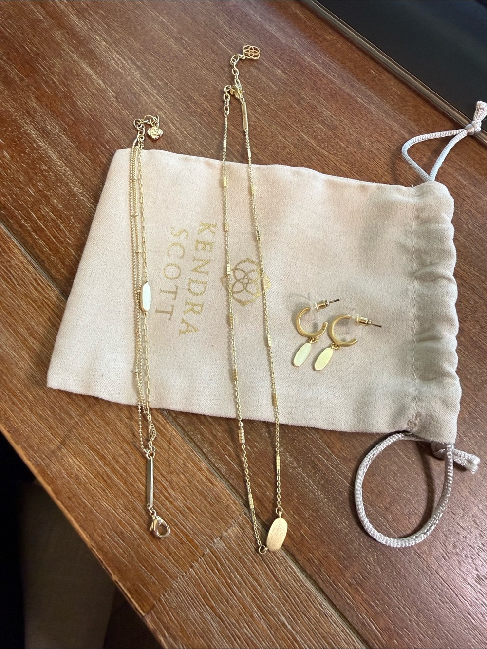 Kendra Scott Gold Layered Necklace, Bracelet and Mini Hoop Earrings Set